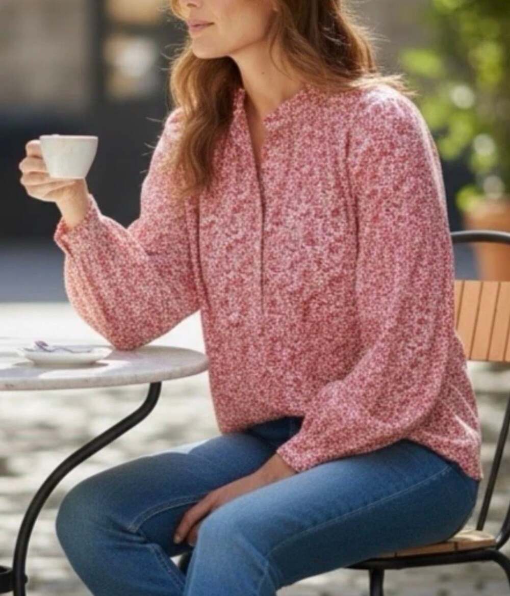 J. Crew Liberty Fabric Blouse Size 16 Red Floral Long Sleeve Smocked